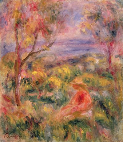 Mädchen und zwei Bäume in einer Landschaft, 1917 von Pierre Auguste Renoir